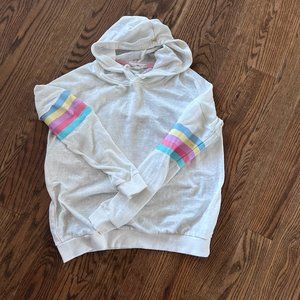 EUC Pink Rose White Lightweight Hoodie with Colorful Accent Stripes Sz S